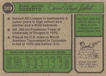 1974 Topps #309 Dave Roberts Back