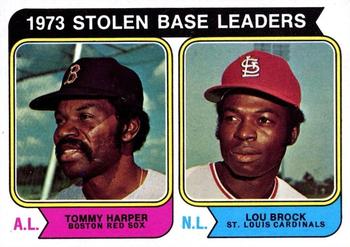 1974 Topps #204 1973 Stolen Base Leaders (Tommy Harper / Lou Brock) Front