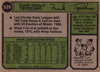 1974 Topps #526 Frank Tepedino Back