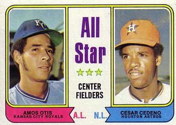 1974 Topps #337 All-Star Center Fielders (Amos Otis / Cesar Cedeno) Front