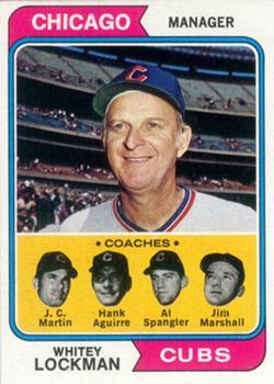 1974 Topps #354 Cubs Field Leaders (Whitey Lockman / J.C. Martin / Hank Aguirre / Al Spangler / Jim Marshall) Front