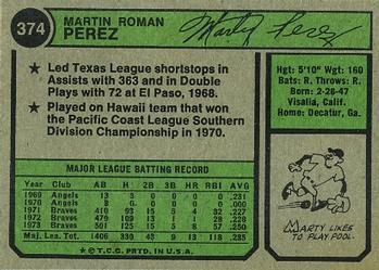 1974 Topps #374 Marty Perez Back