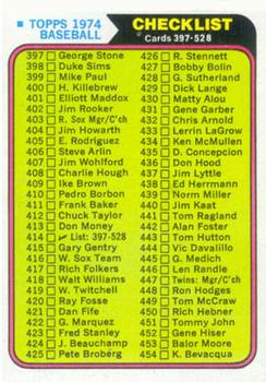 1974 Topps #414 Checklist 397-528 Front