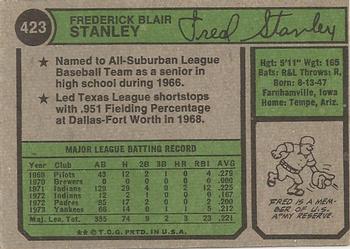 1974 Topps #423 Fred Stanley Back