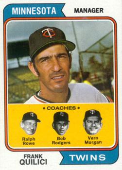 1974 Topps #447 Twins Field Leaders (Frank Quilici / Ralph Rowe / Vern Morgan / Bob Rodgers) Front