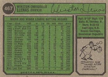 1974 Topps #467 Winston Llenas Back