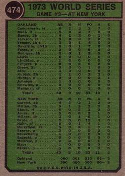 1974 Topps #474 '73 World Series Game #3 Back