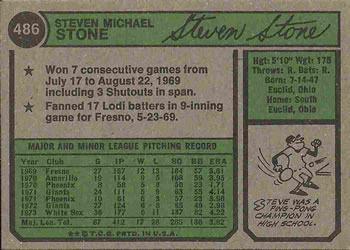 1974 Topps #486 Steve Stone Back