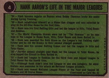 1974 Topps #4 Hank Aaron Special 1962-1965 Back