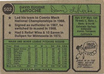 1974 Topps #502 Dave LaRoche Back