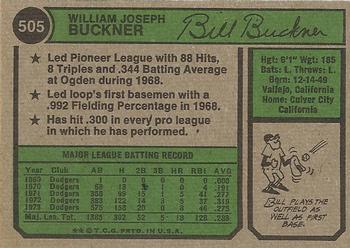 1974 Topps #505 Bill Buckner Back