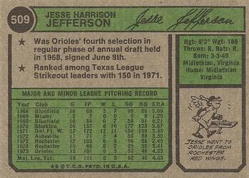 1974 Topps #509 Jesse Jefferson Back