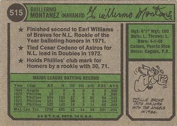 1974 Topps #515 Willie Montanez Back