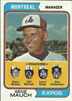 1974 Topps #531 Expos Field Leaders (Gene Mauch / Larry Doby / Jerry Zimmerman / Dave Bristol / Cal McLish) Front