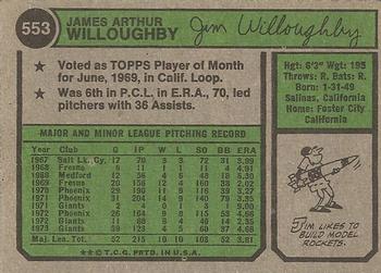 1974 Topps #553 Jim Willoughby Back