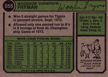 1974 Topps #555 Woodie Fryman Back