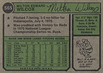 1974 Topps #565 Milt Wilcox Back