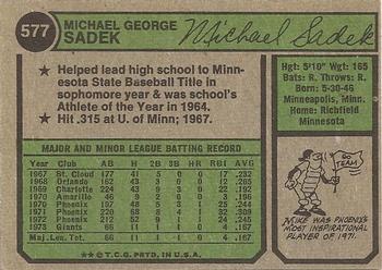 1974 Topps #577 Mike Sadek Back