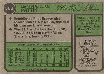 1974 Topps #583 Marty Pattin Back