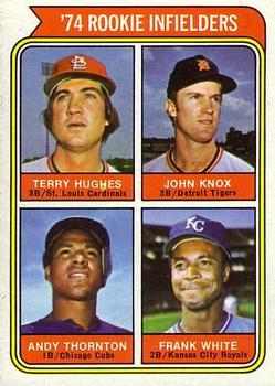 1974 Topps #604 1974 Rookie Infielders (Terry Hughes / John Knox / Andy Thornton / Frank White) Front