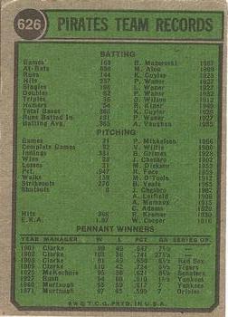 1974 Topps #626 Pittsburgh Pirates Back