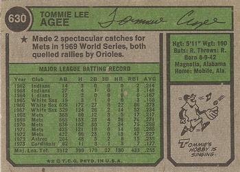 1974 Topps #630 Tommie Agee Back