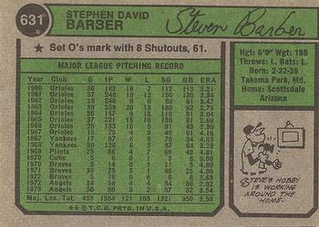 1974 Topps #631 Steve Barber Back