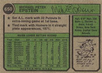 1974 Topps #650 Mike Epstein Back