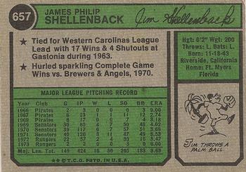1974 Topps #657 Jim Shellenback Back