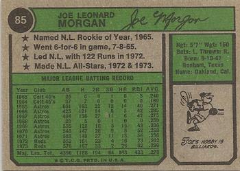 1974 Topps #85 Joe Morgan Back