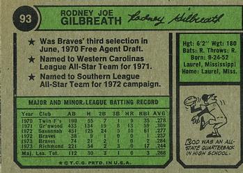 1974 Topps #93 Rod Gilbreath Back