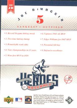 2002 Upper Deck Prospect Premieres - Heroes of Baseball: Joe DiMaggio #HHJD Joe DiMaggio Back