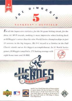 2002 Upper Deck Prospect Premieres - Heroes of Baseball: Joe DiMaggio #HJD4 Joe DiMaggio  Back