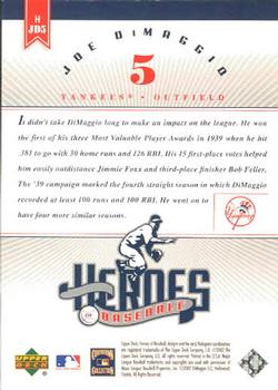 2002 Upper Deck Prospect Premieres - Heroes of Baseball: Joe DiMaggio #HJD5 Joe DiMaggio  Back