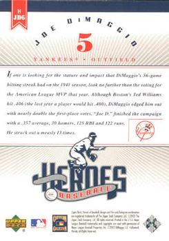 2002 Upper Deck Prospect Premieres - Heroes of Baseball: Joe DiMaggio #HJD6 Joe DiMaggio  Back
