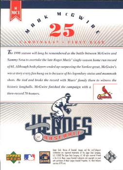 2002 Upper Deck Prospect Premieres - Heroes of Baseball: Mark McGwire #HMC1 Mark McGwire  Back