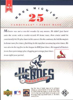 2002 Upper Deck Prospect Premieres - Heroes of Baseball: Mark McGwire #HMC6 Mark McGwire  Back