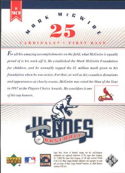 2002 Upper Deck Prospect Premieres - Heroes of Baseball: Mark McGwire #HMC9 Mark McGwire  Back