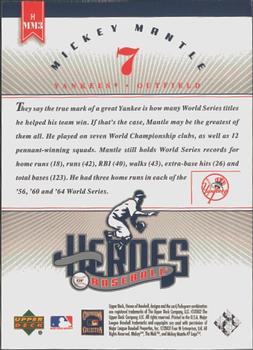 2002 Upper Deck Prospect Premieres - Heroes of Baseball: Mickey Mantle #HMM3 Mickey Mantle  Back