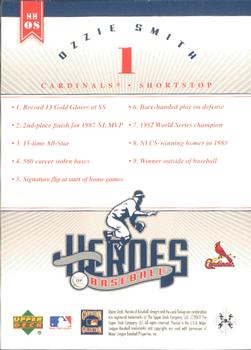 2002 Upper Deck Prospect Premieres - Heroes of Baseball: Ozzie Smith #HHOS Ozzie Smith Back