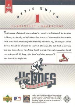 2002 Upper Deck Prospect Premieres - Heroes of Baseball: Ozzie Smith #HOS6 Ozzie Smith  Back