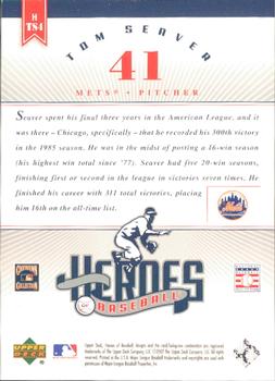 2002 Upper Deck Prospect Premieres - Heroes of Baseball: Tom Seaver #HTS4 Tom Seaver  Back