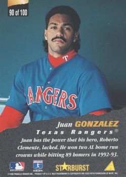 1996 Pinnacle - Starburst #90 Juan Gonzalez Back