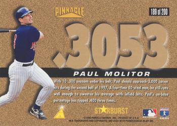 1996 Pinnacle - Starburst #189 Paul Molitor Back