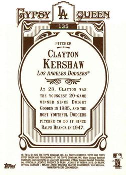 2012 Topps Gypsy Queen - Framed Gold #135 Clayton Kershaw Back