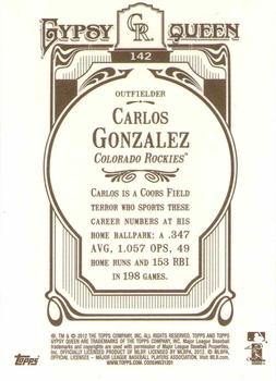 2012 Topps Gypsy Queen - Framed Gold #142 Carlos Gonzalez Back