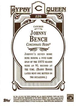2012 Topps Gypsy Queen - Framed Gold #226 Johnny Bench Back