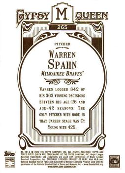 2012 Topps Gypsy Queen - Framed Gold #265 Warren Spahn Back