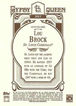 2012 Topps Gypsy Queen - Framed Gold #297 Lou Brock Back