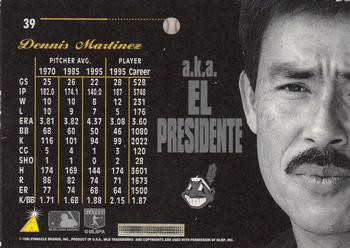 1996 Pinnacle Aficionado #39 Dennis Martinez Back